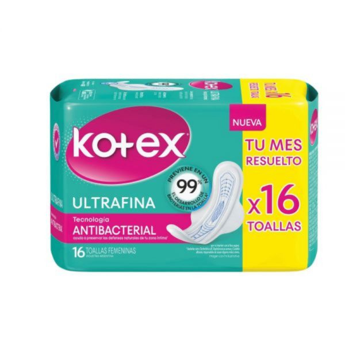 KOTEX TOALLA H UF C/A ANTIB X 16